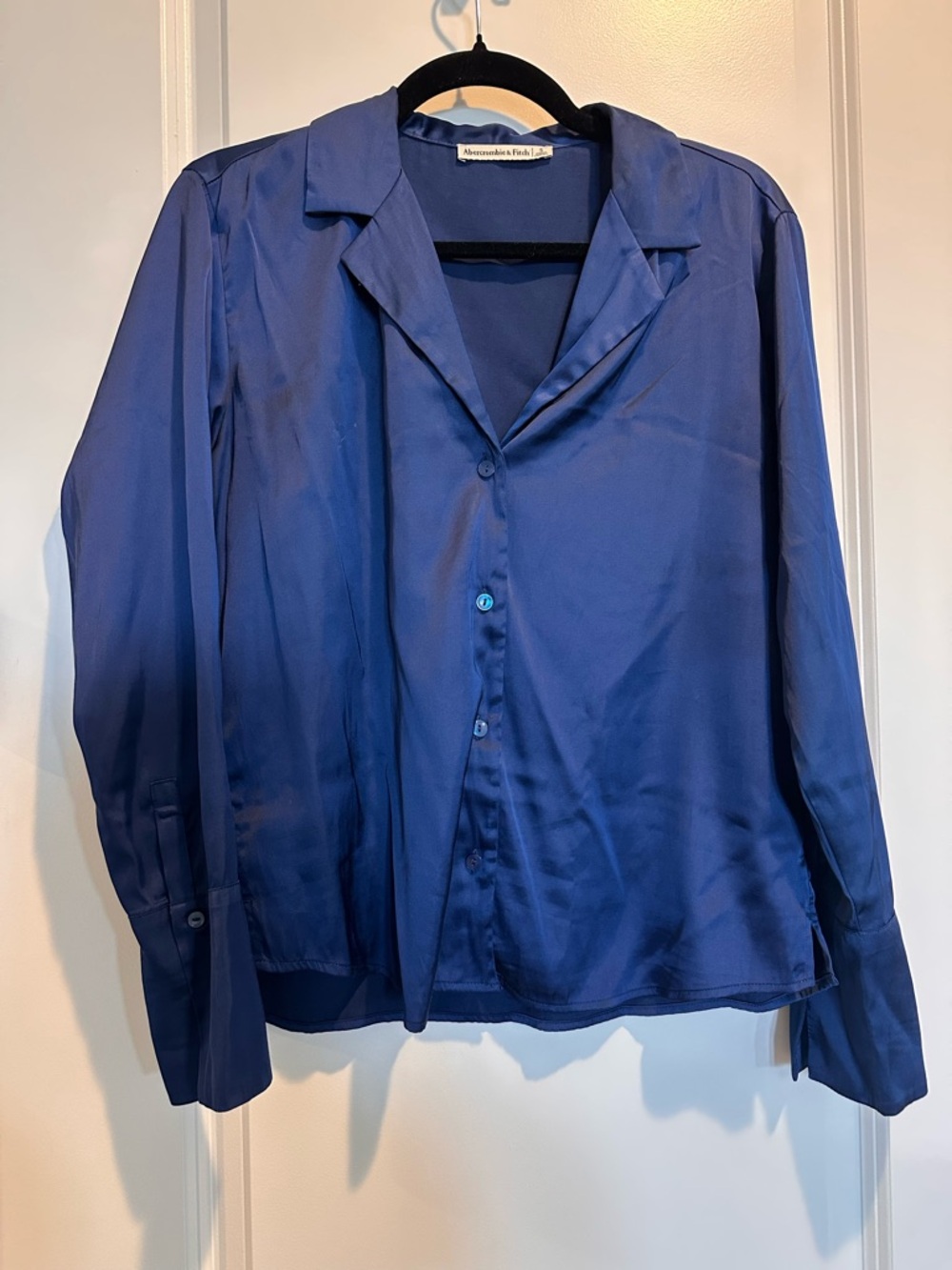 Abercrombie & Fitch Satin Button-Down Shirt in Deep Blue